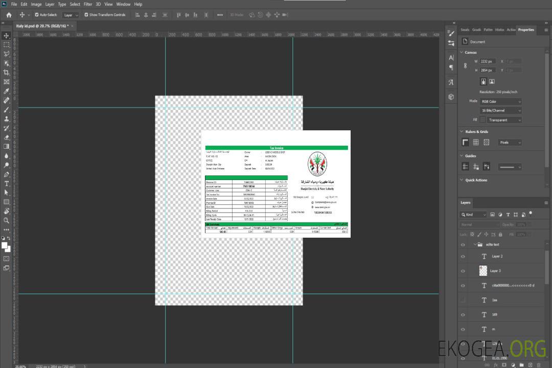 Facture fiscale de l'Autorité de l'électricité et de l'eau de Sharjah des Émirats arabes unis template